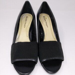 Ellen Tracy | Black Open Toe Wedges Sz 9.5
